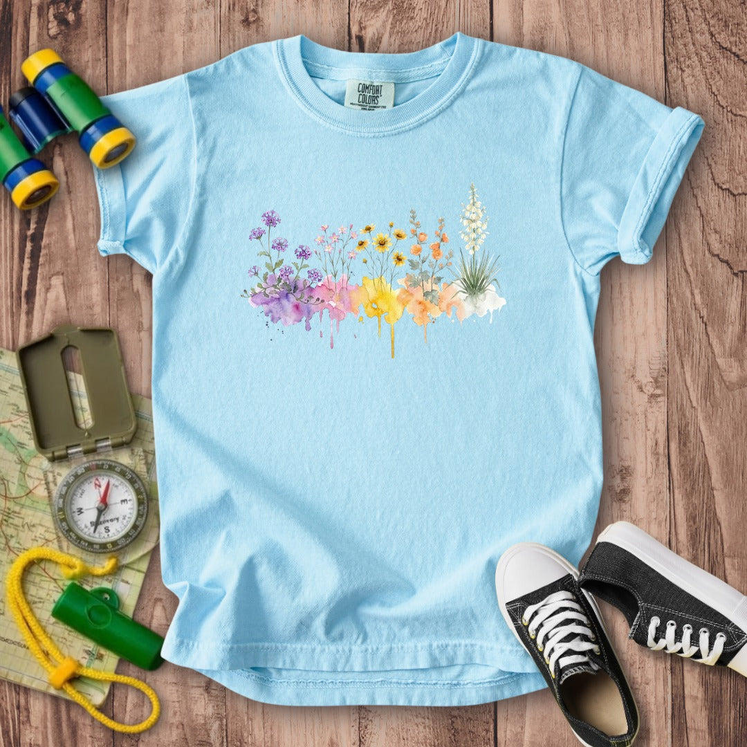 Watercolor White Sands Wildflowers Kids Cotton T-Shirt