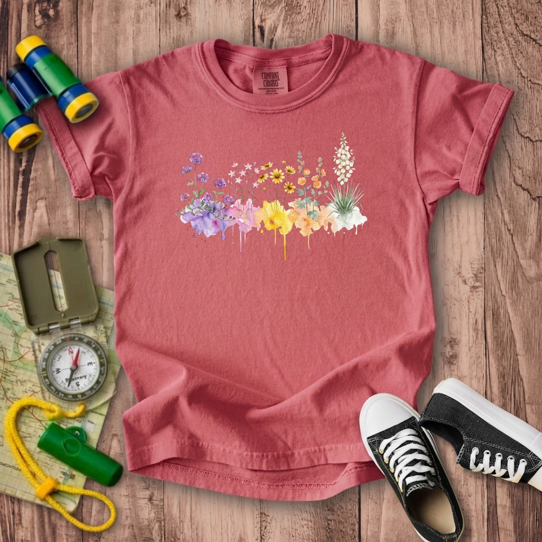 Watercolor White Sands Wildflowers Kids Cotton T-Shirt