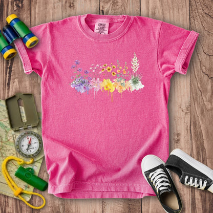 Watercolor White Sands Wildflowers Kids Cotton T-Shirt