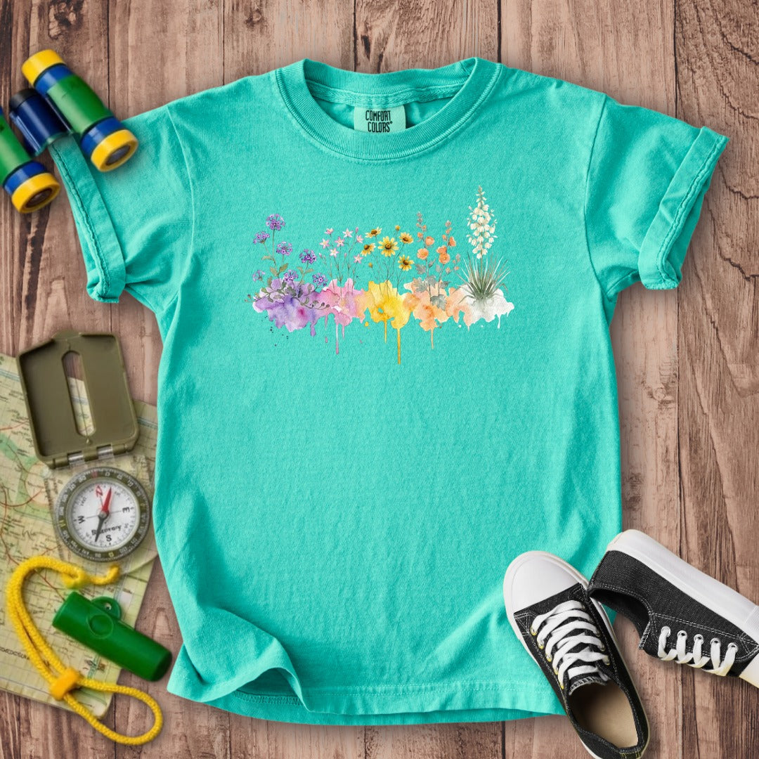 Watercolor White Sands Wildflowers Kids Cotton T-Shirt