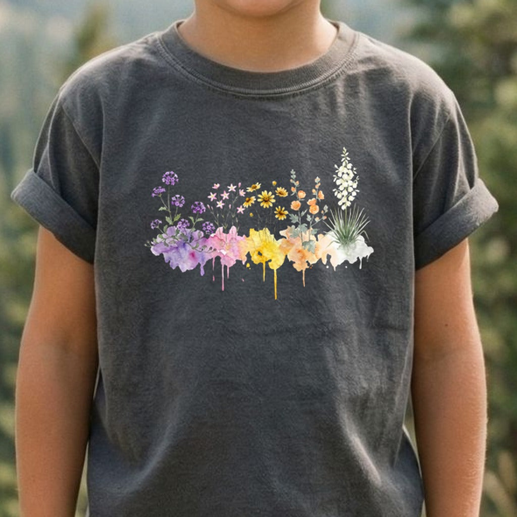 Watercolor White Sands Wildflowers Kids Cotton T-Shirt