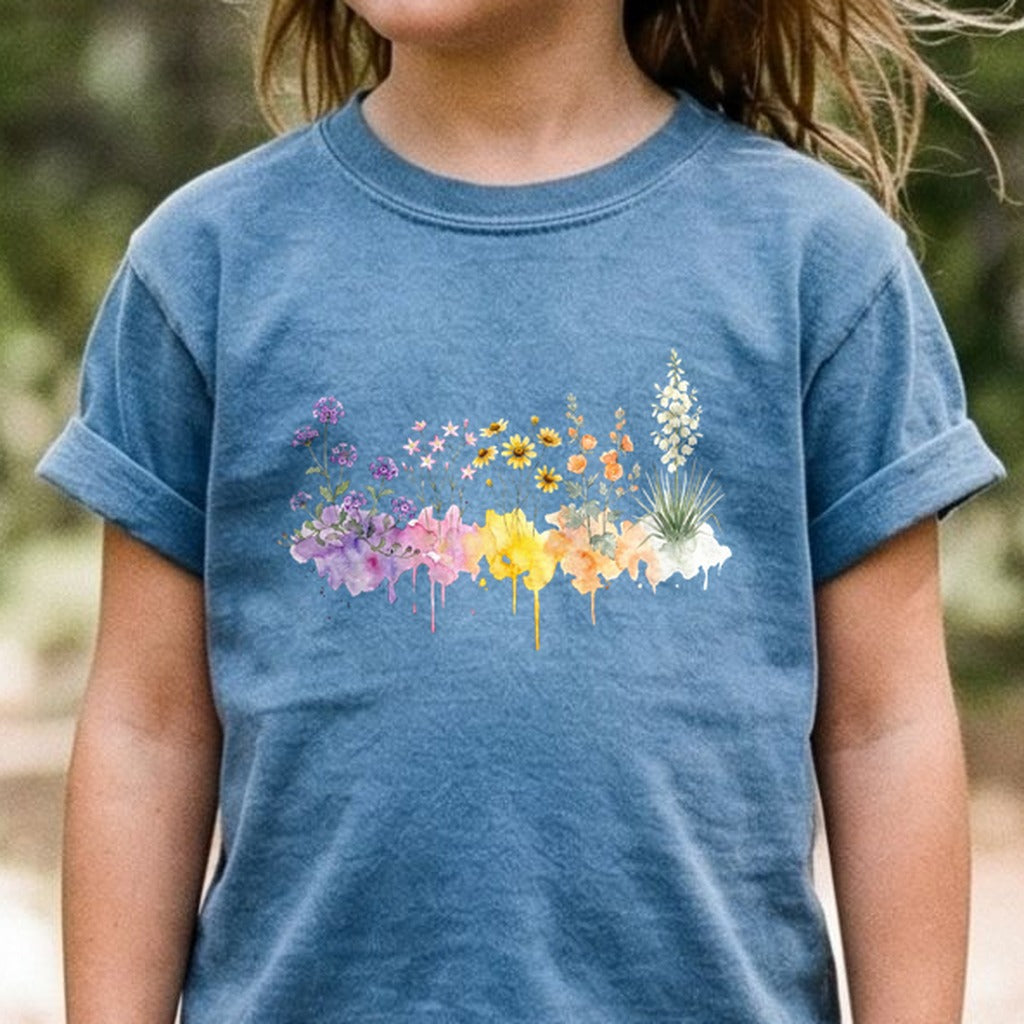 Watercolor White Sands Wildflowers Kids Cotton T-Shirt