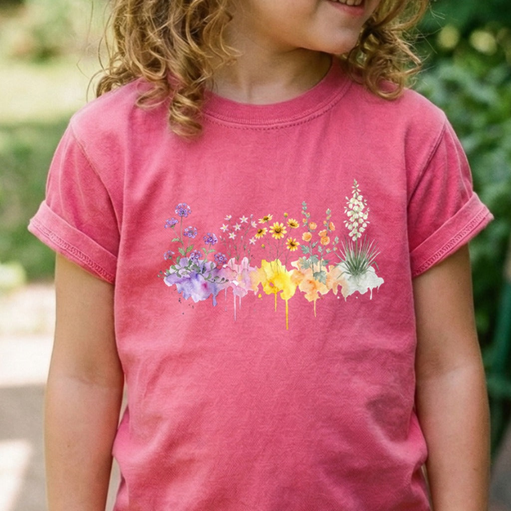 Watercolor White Sands Wildflowers Kids Cotton T-Shirt