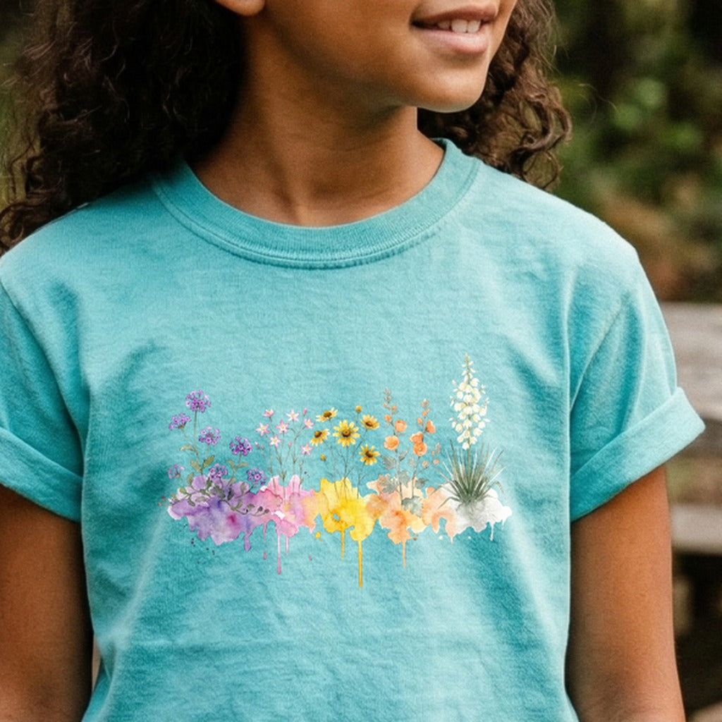 Watercolor White Sands Wildflowers Kids Cotton T-Shirt