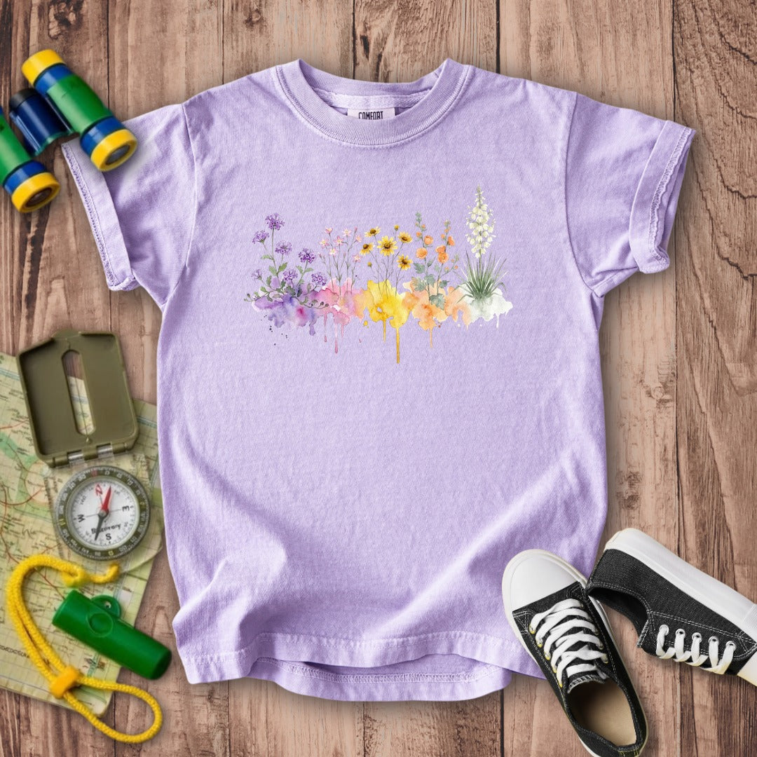Watercolor White Sands Wildflowers Kids Cotton T-Shirt
