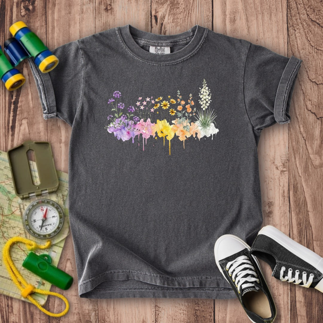 Watercolor White Sands Wildflowers Kids Cotton T-Shirt