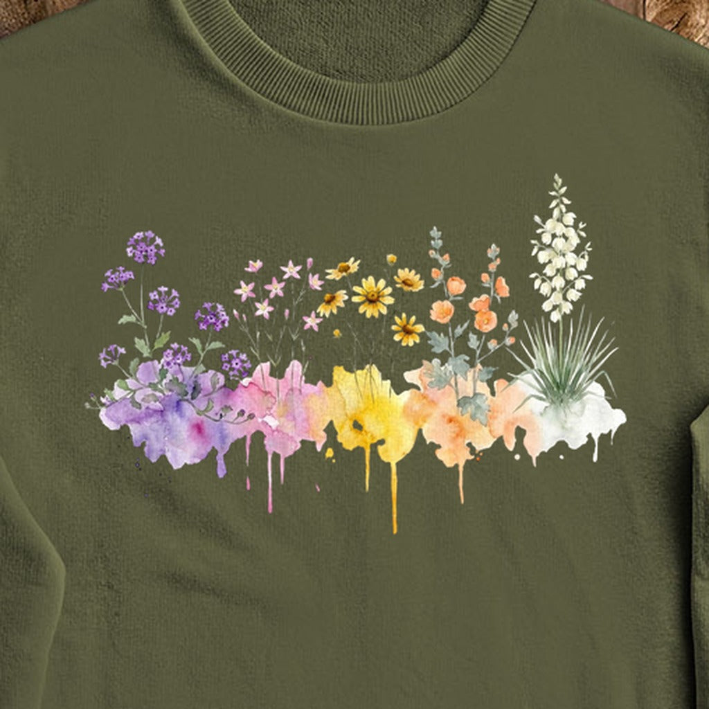 Watercolor White Sands Wildflowers Crewneck Sweatshirt