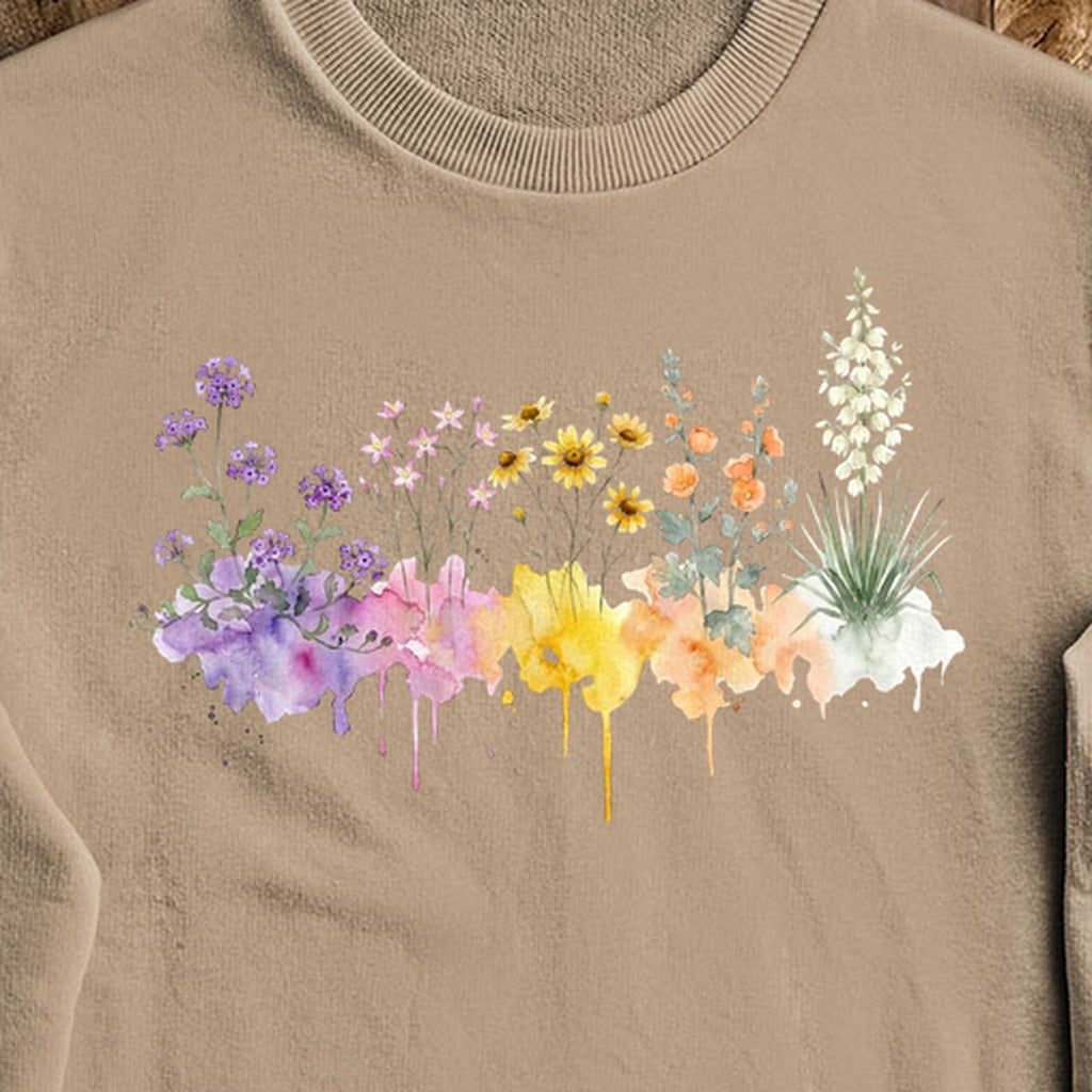 Watercolor White Sands Wildflowers Crewneck Sweatshirt