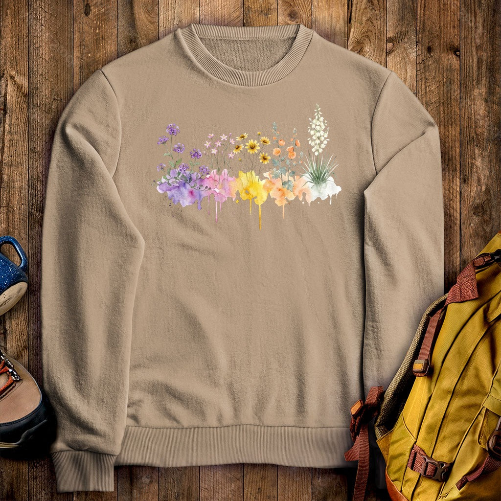 Watercolor White Sands Wildflowers Crewneck Sweatshirt