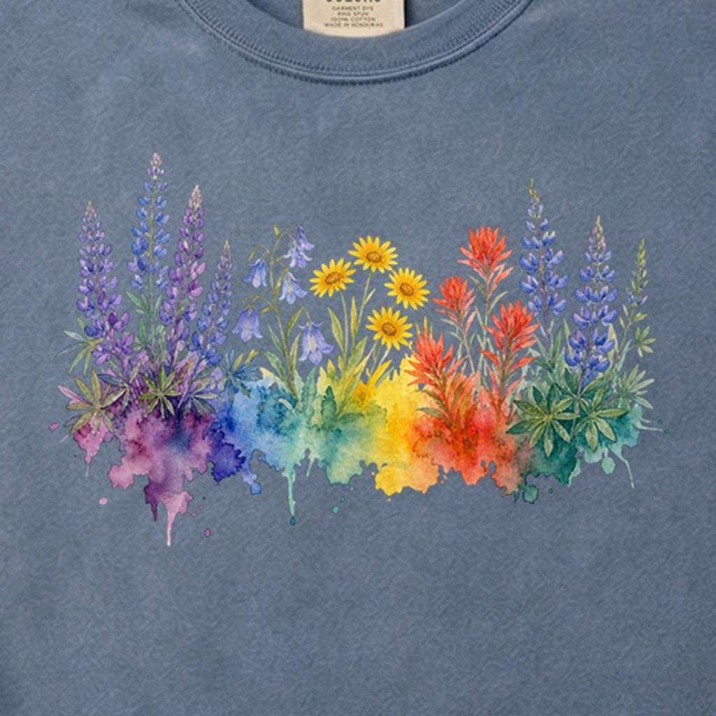 Watercolor Yellowstone Wildflowers Cotton T-Shirt