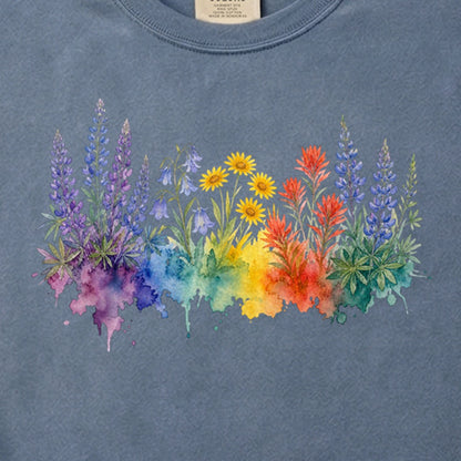 Watercolor Yellowstone Wildflowers Cotton T-Shirt