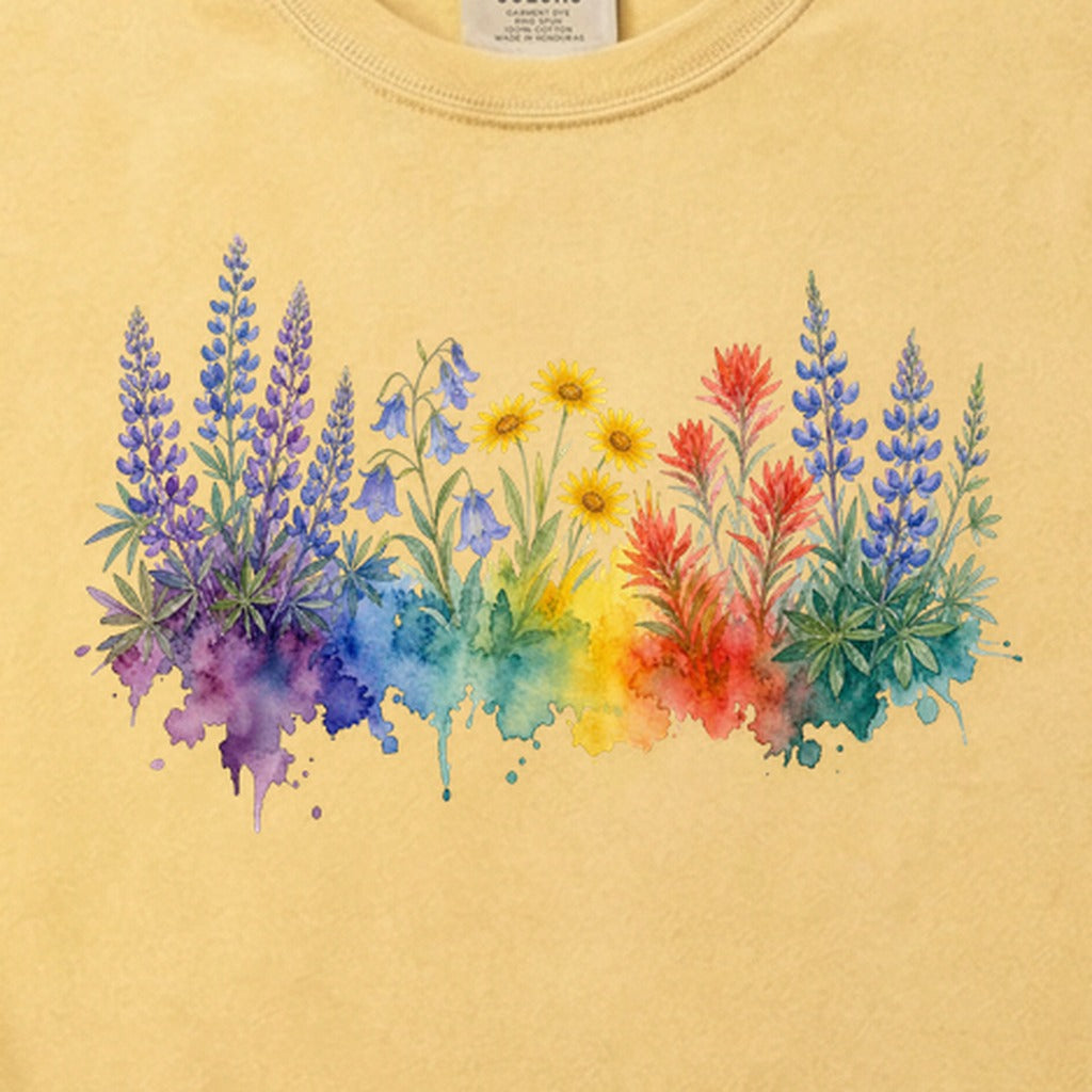 Watercolor Yellowstone Wildflowers Cotton T-Shirt