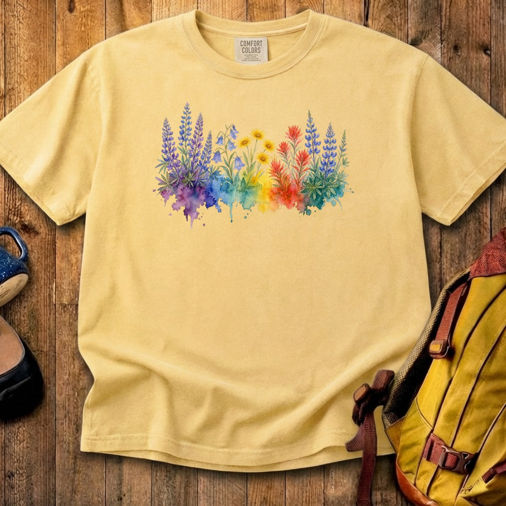 Watercolor Yellowstone Wildflowers Cotton T-Shirt