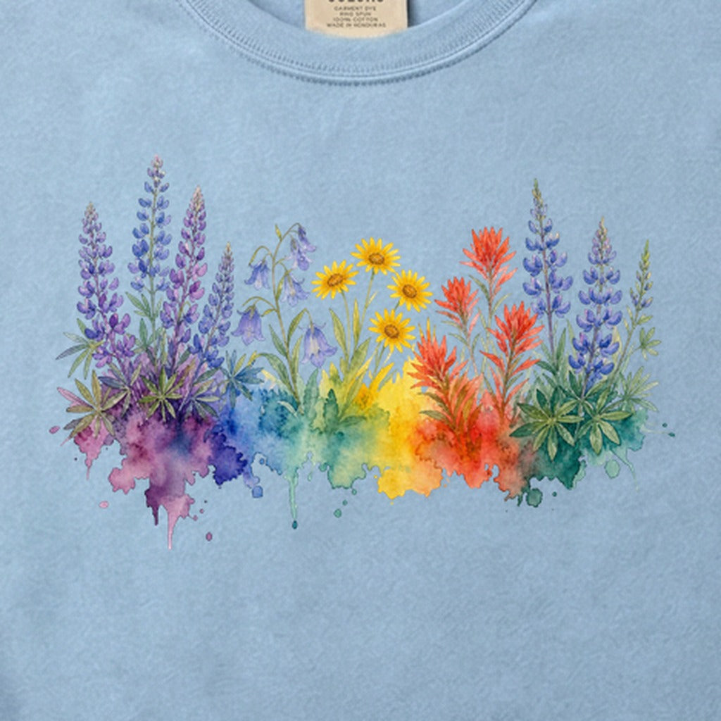 Watercolor Yellowstone Wildflowers Cotton T-Shirt