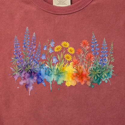 Watercolor Yellowstone Wildflowers Cotton T-Shirt
