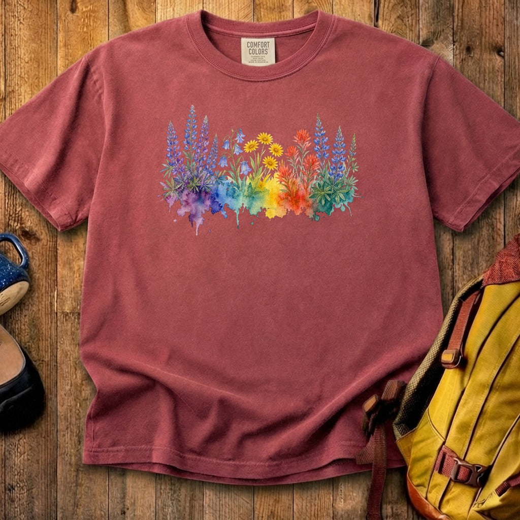 Watercolor Yellowstone Wildflowers Cotton T-Shirt