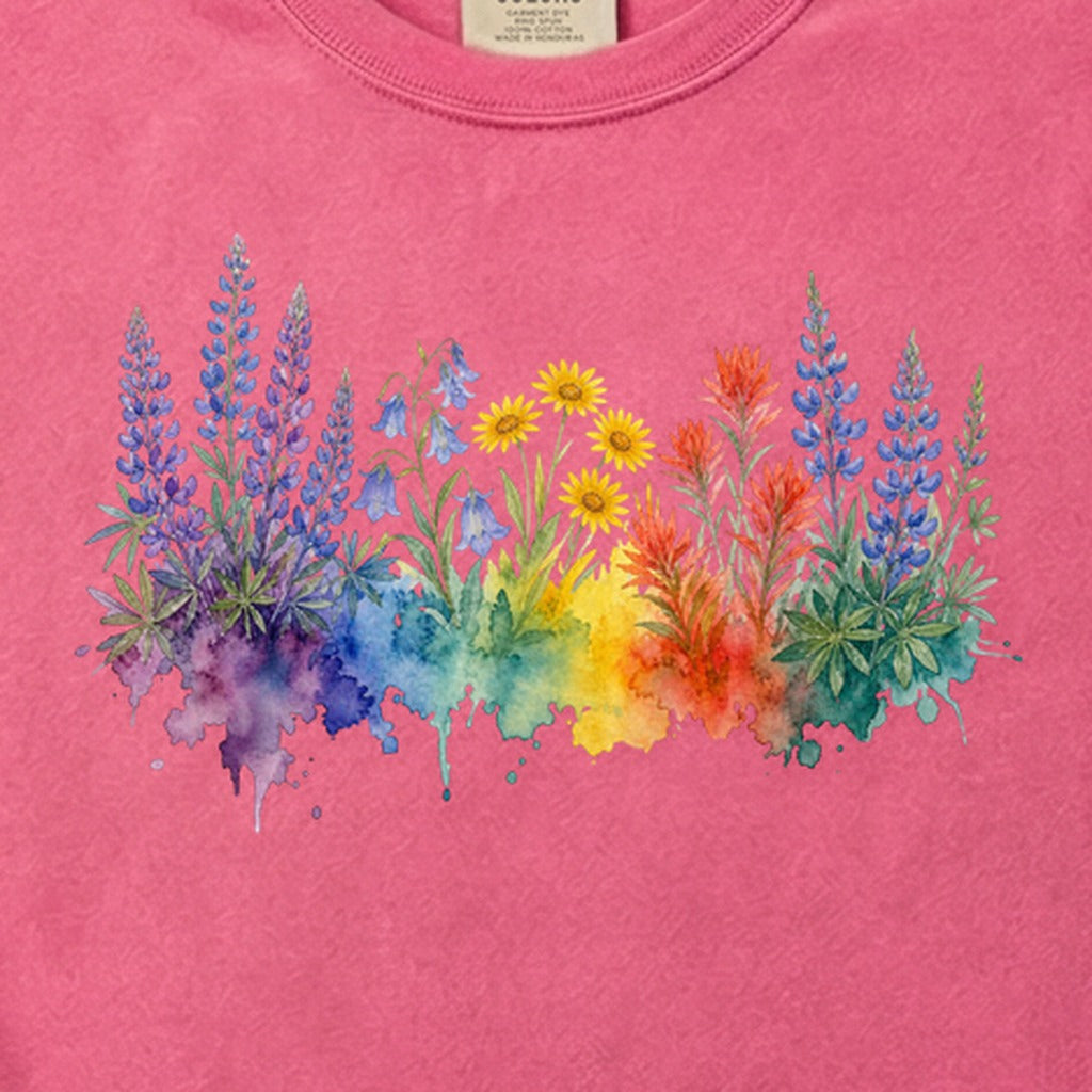 Watercolor Yellowstone Wildflowers Cotton T-Shirt