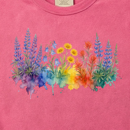 Watercolor Yellowstone Wildflowers Cotton T-Shirt