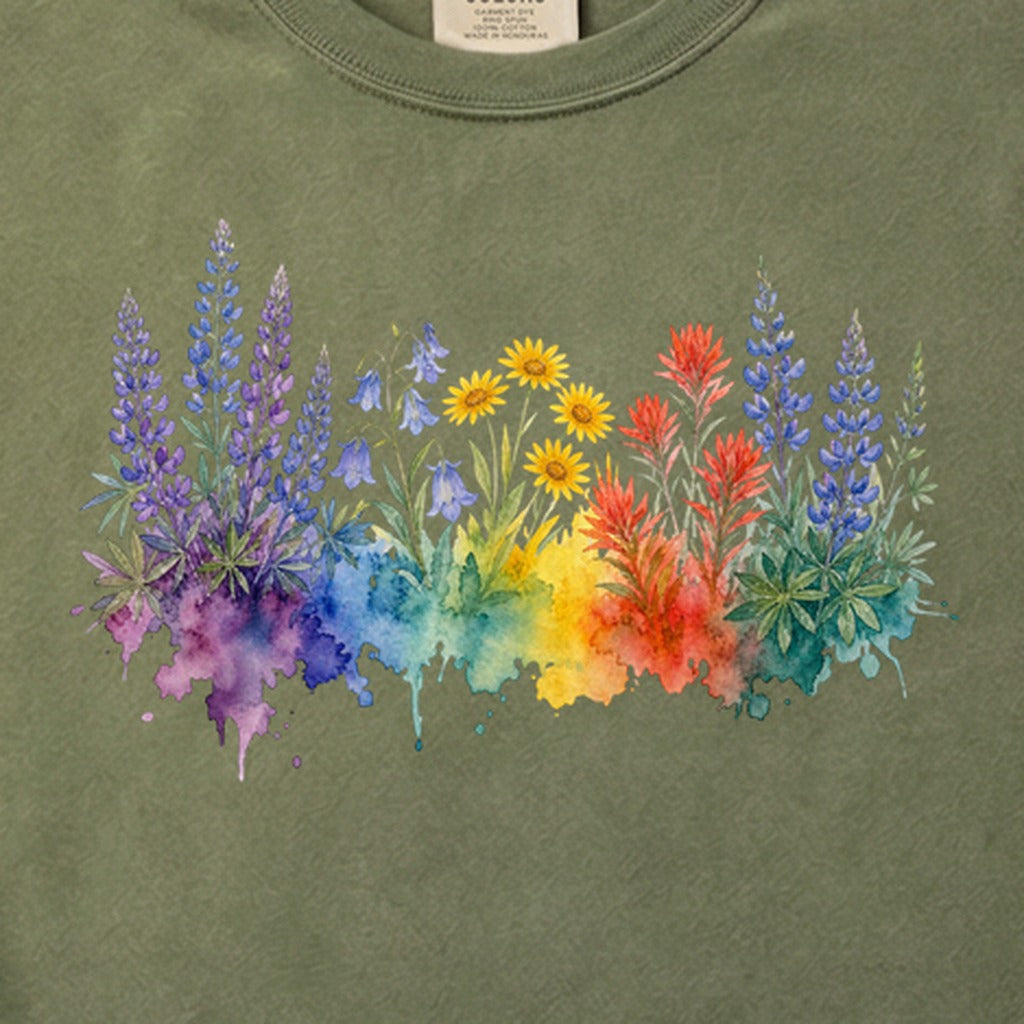 Watercolor Yellowstone Wildflowers Cotton T-Shirt