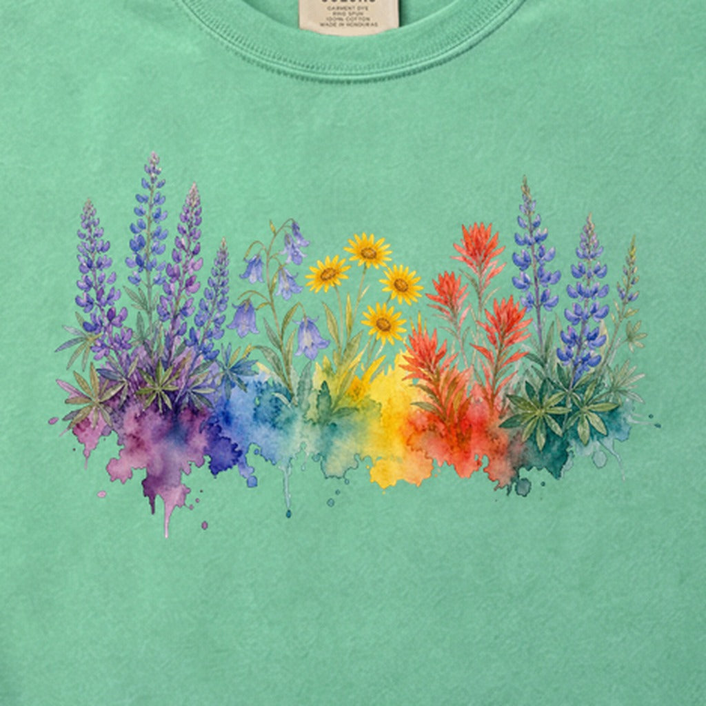 Watercolor Yellowstone Wildflowers Cotton T-Shirt