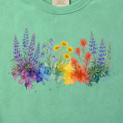 Watercolor Yellowstone Wildflowers Cotton T-Shirt