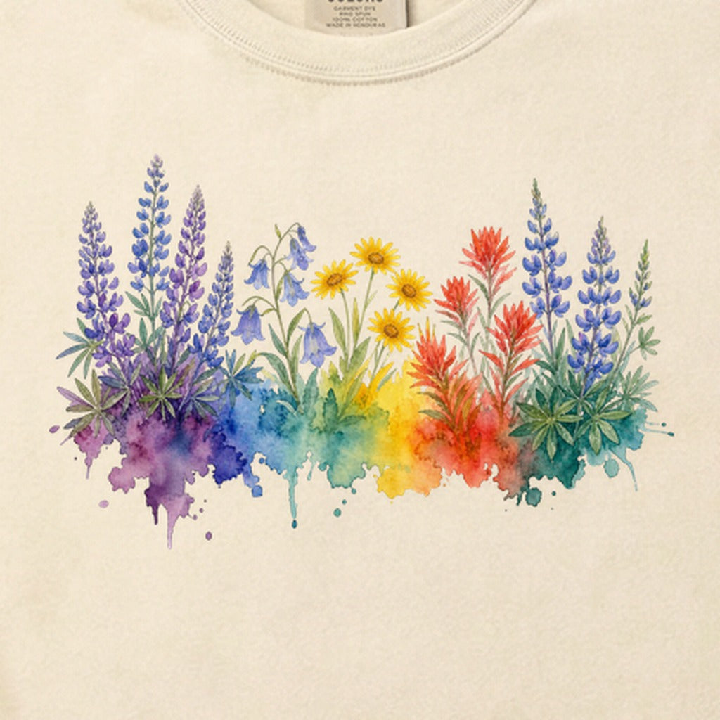 Watercolor Yellowstone Wildflowers Cotton T-Shirt