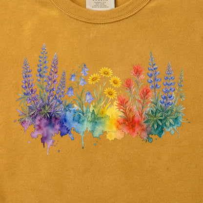 Watercolor Yellowstone Wildflowers Cotton T-Shirt