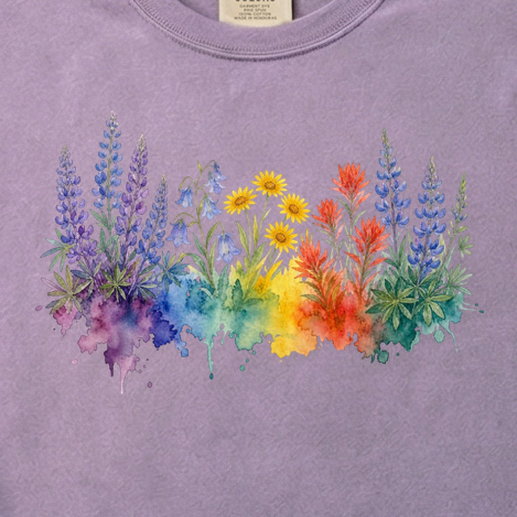Watercolor Yellowstone Wildflowers Cotton T-Shirt