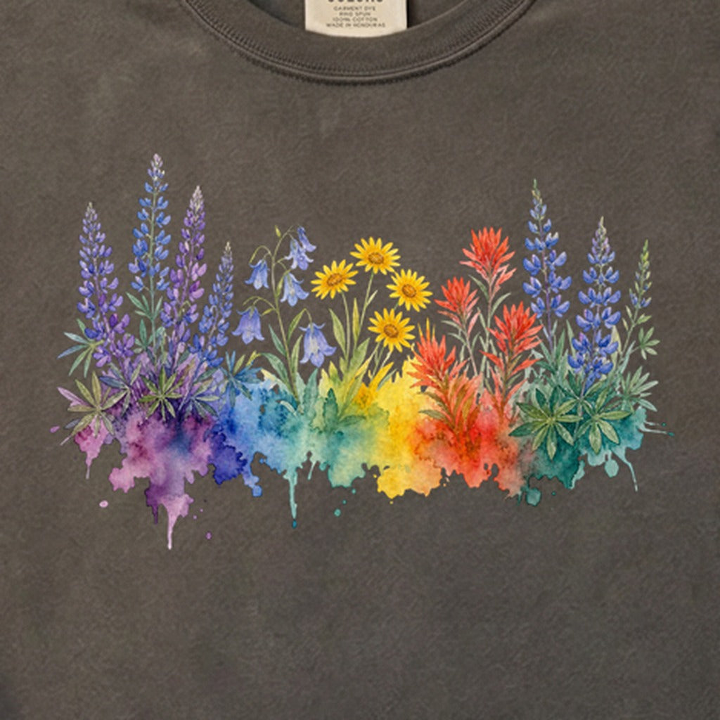 Watercolor Yellowstone Wildflowers Cotton T-Shirt