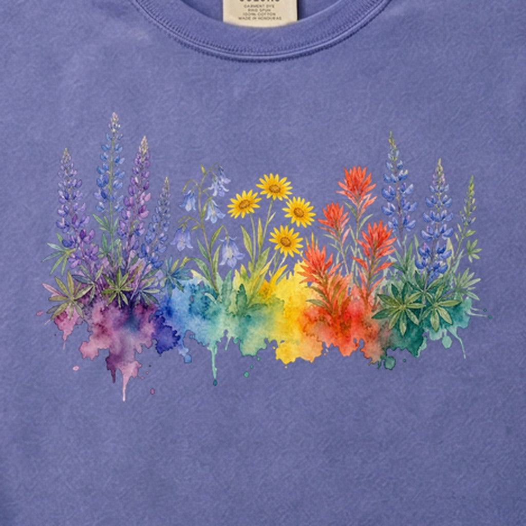 Watercolor Yellowstone Wildflowers Cotton T-Shirt