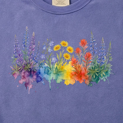 Watercolor Yellowstone Wildflowers Cotton T-Shirt