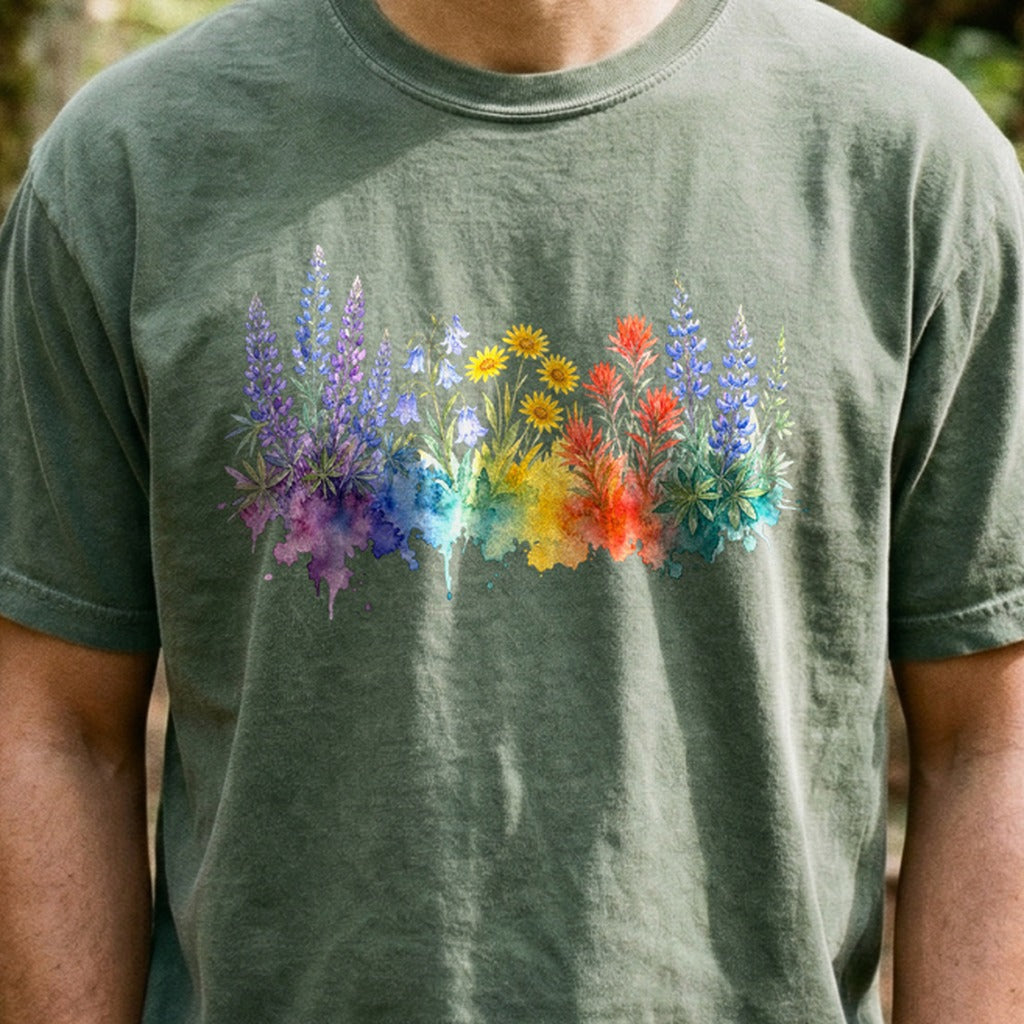 Watercolor Yellowstone Wildflowers Cotton T-Shirt