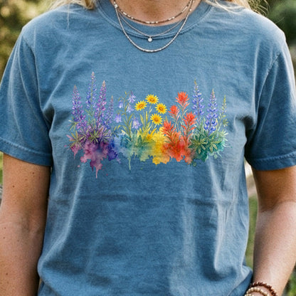 Watercolor Yellowstone Wildflowers Cotton T-Shirt