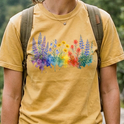Watercolor Yellowstone Wildflowers Cotton T-Shirt