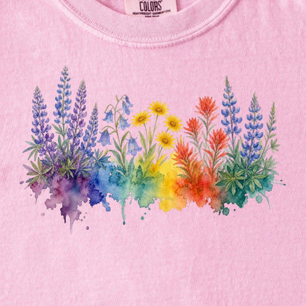 Watercolor Yellowstone Wildflowers Kids Cotton T-Shirt