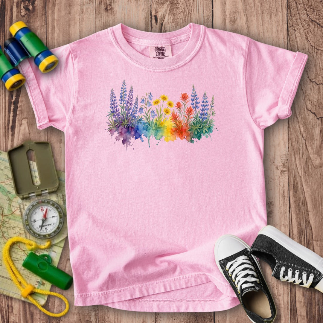 Watercolor Yellowstone Wildflowers Kids Cotton T-Shirt