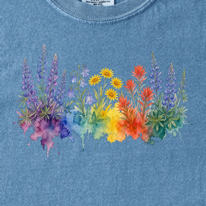Watercolor Yellowstone Wildflowers Kids Cotton T-Shirt