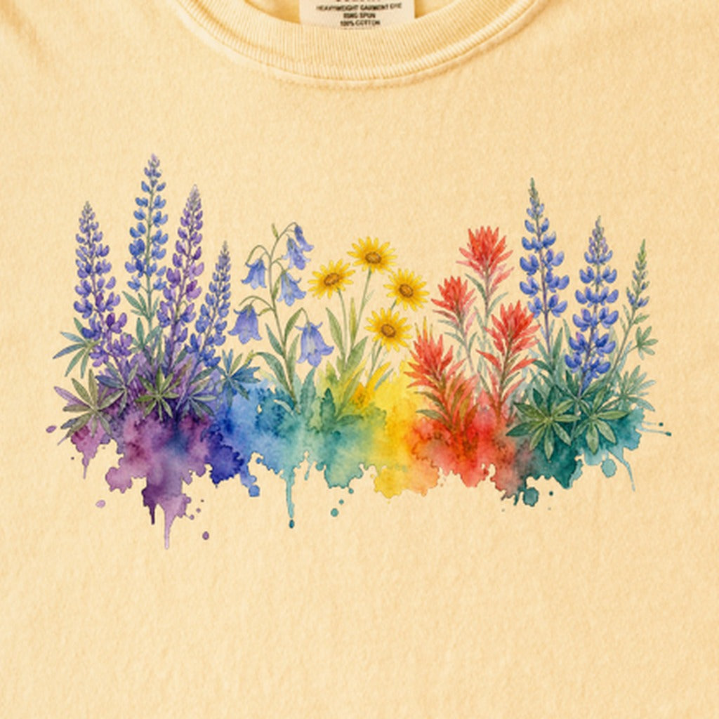 Watercolor Yellowstone Wildflowers Kids Cotton T-Shirt
