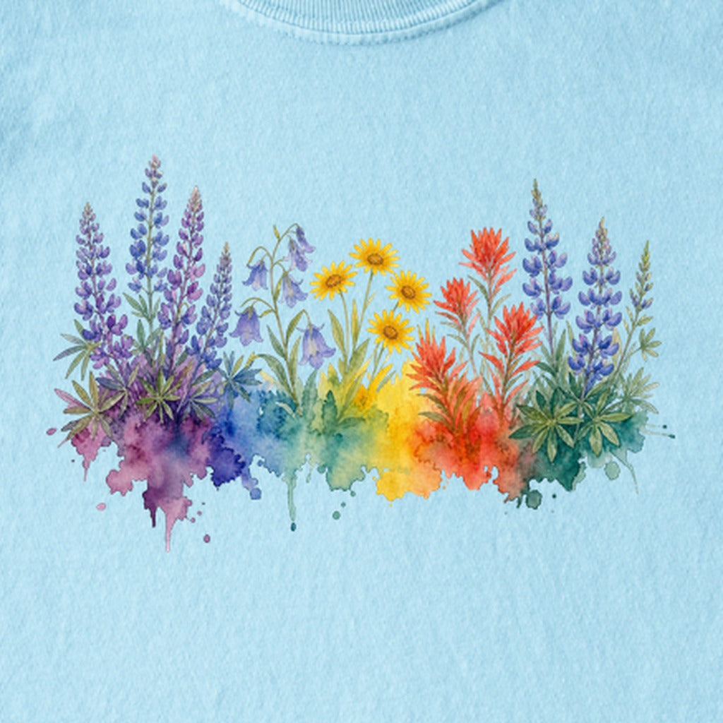 Watercolor Yellowstone Wildflowers Kids Cotton T-Shirt