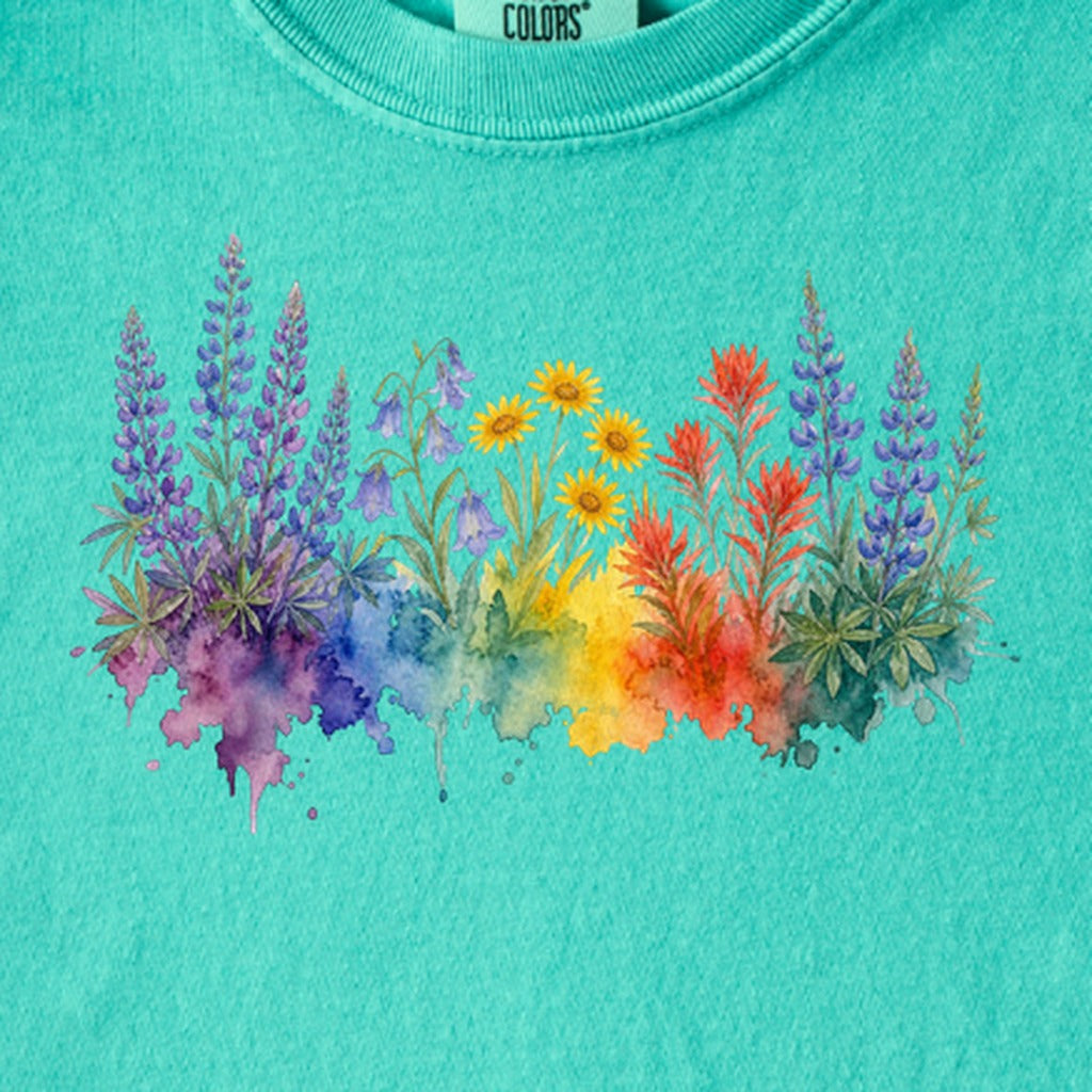 Watercolor Yellowstone Wildflowers Kids Cotton T-Shirt