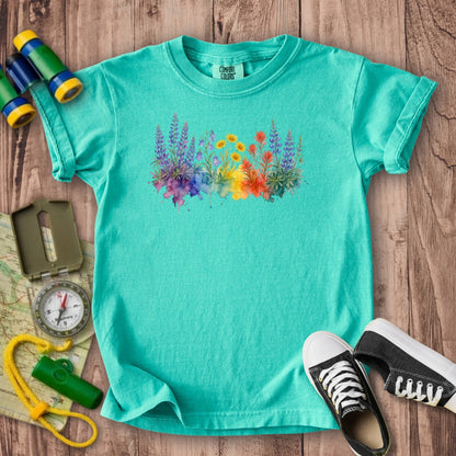 Watercolor Yellowstone Wildflowers Kids Cotton T-Shirt