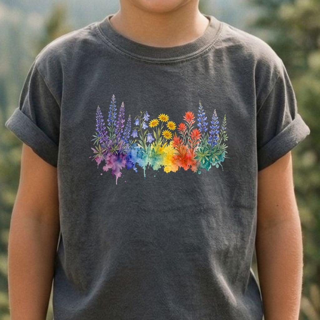 Watercolor Yellowstone Wildflowers Kids Cotton T-Shirt
