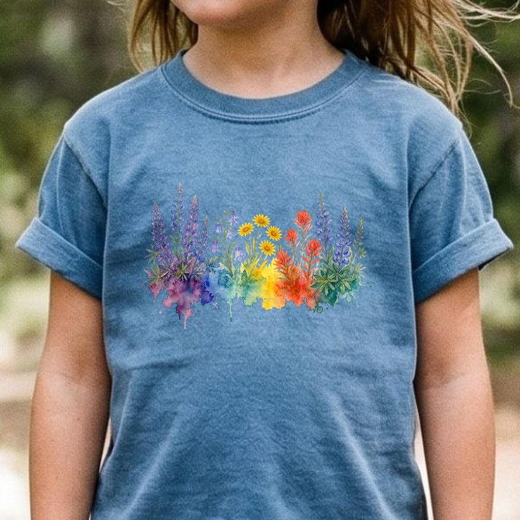 Watercolor Yellowstone Wildflowers Kids Cotton T-Shirt