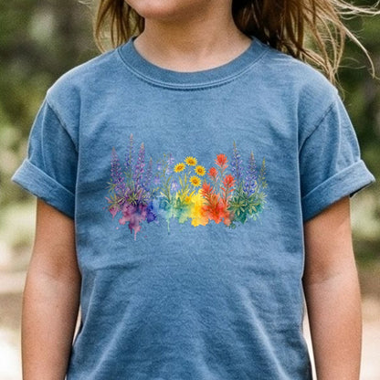 Watercolor Yellowstone Wildflowers Kids Cotton T-Shirt