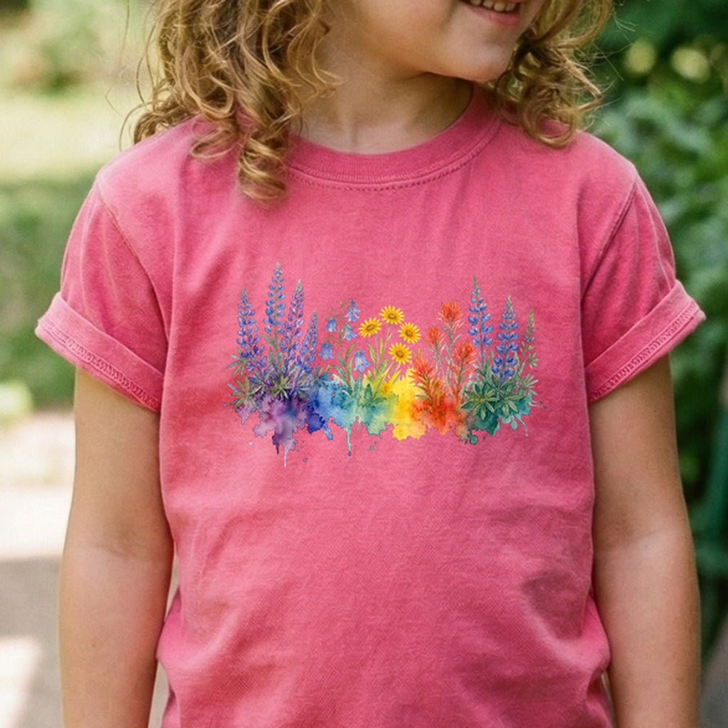 Watercolor Yellowstone Wildflowers Kids Cotton T-Shirt