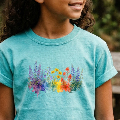 Watercolor Yellowstone Wildflowers Kids Cotton T-Shirt