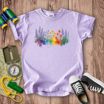 Watercolor Yellowstone Wildflowers Kids Cotton T-Shirt