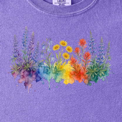 Watercolor Yellowstone Wildflowers Kids Cotton T-Shirt