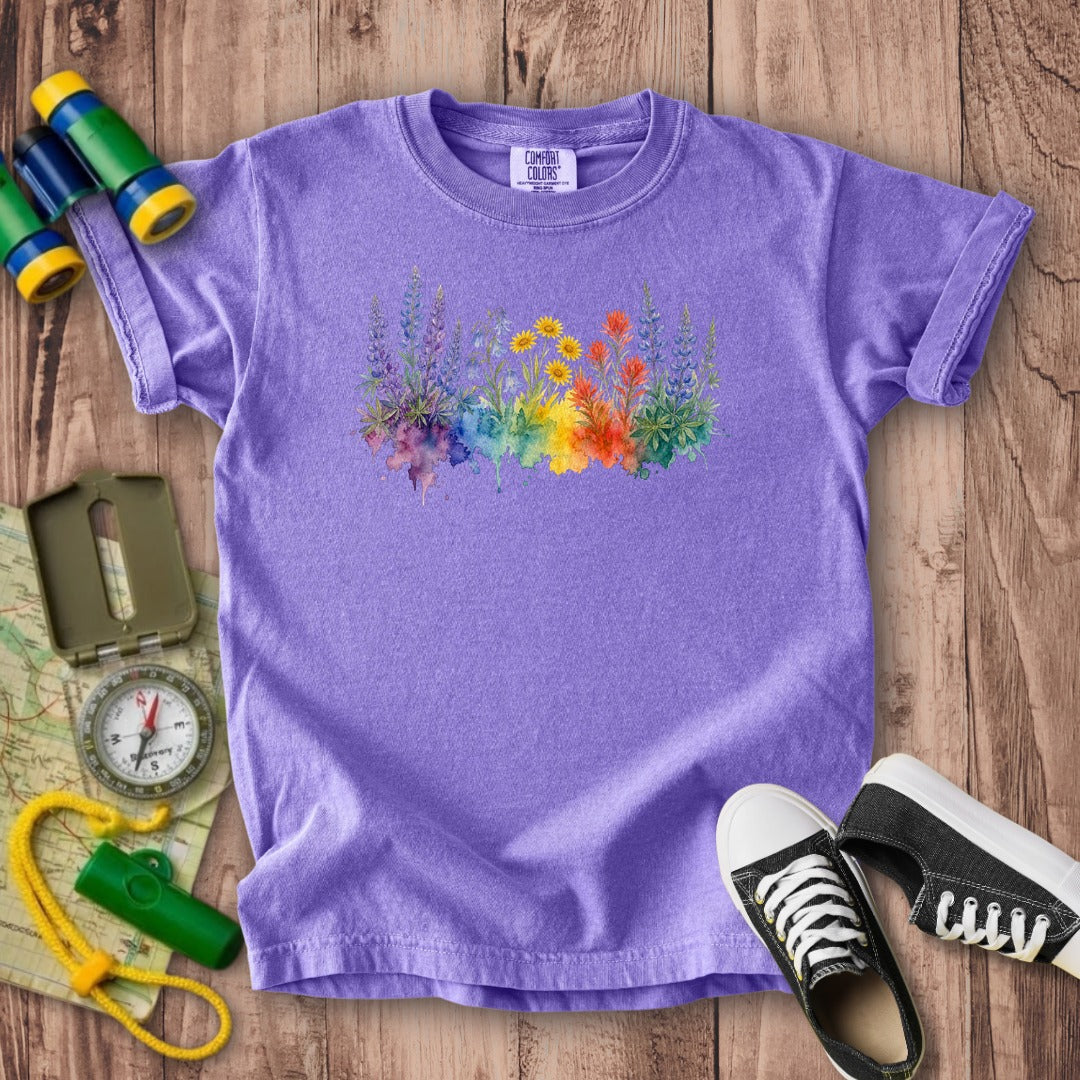 Watercolor Yellowstone Wildflowers Kids Cotton T-Shirt