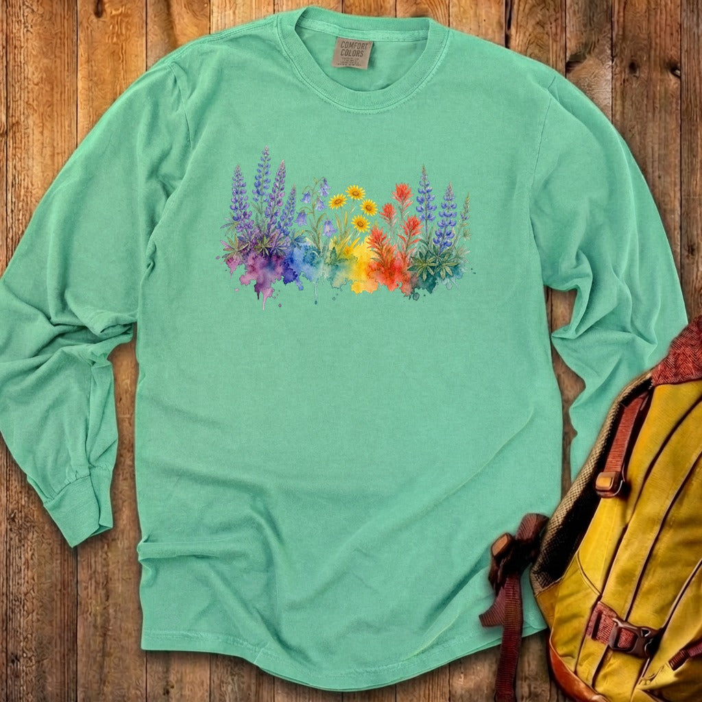 Watercolor Yellowstone Wildflowers Premium Long Sleeve